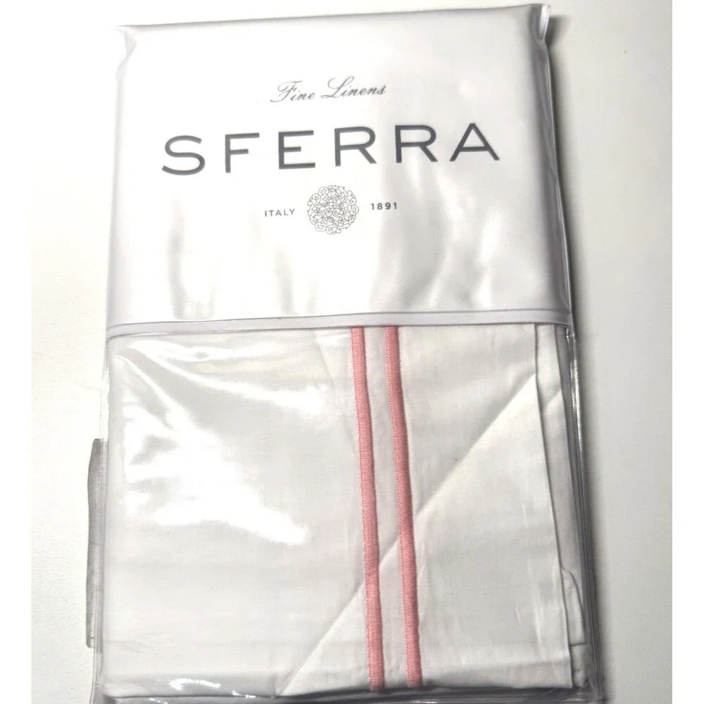 SFERRA Grande Hotel Standard Sham White/Pink Egyptian Cotton Italy 21x26
